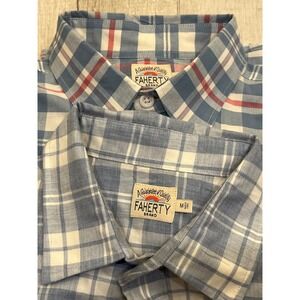Lot of 2 Faherty Brand Mens Plaid Button Down Shirts Blue Red White Size Medium